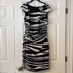 Cap sleeve black and white sheath dress